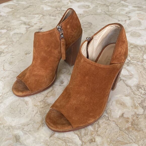 Rag & Bone Mabel Peep Toe Tan Suede Leather High Heel Ankle Booties - Picture 3 of 13